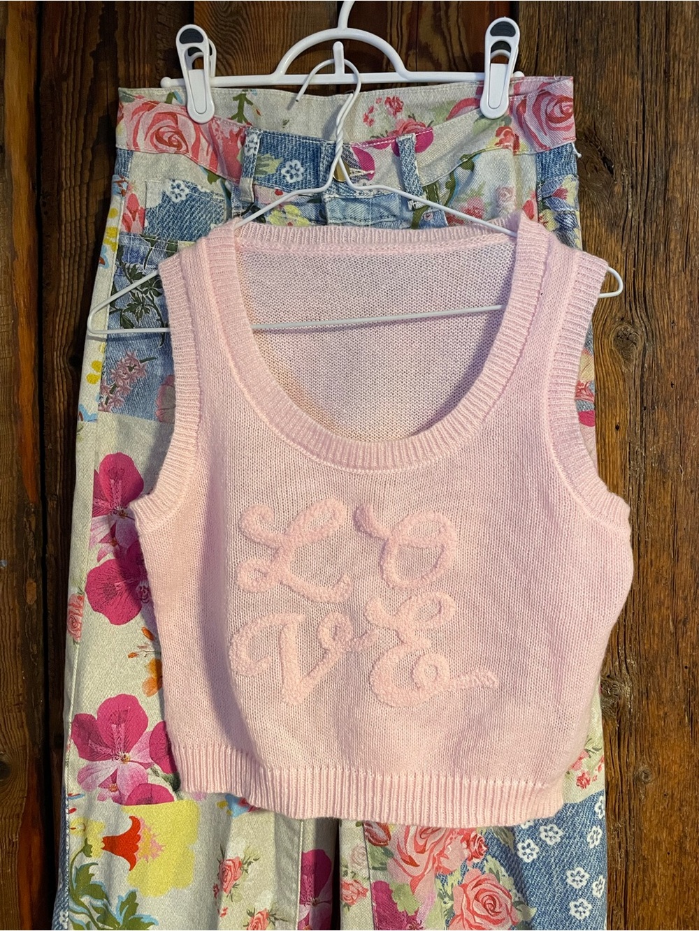 Pink 'Love' Knit Tank Top & Multicolor pants